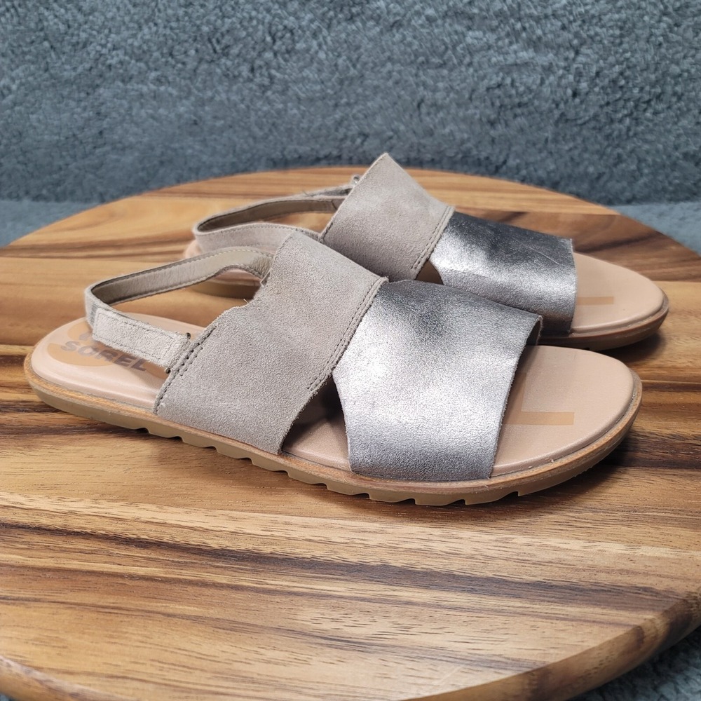 Sorel Shoes Gold Beige Sandals Womens Size 8‎ Flats Adjustable Strap Open Toe - Picture 2 of 12